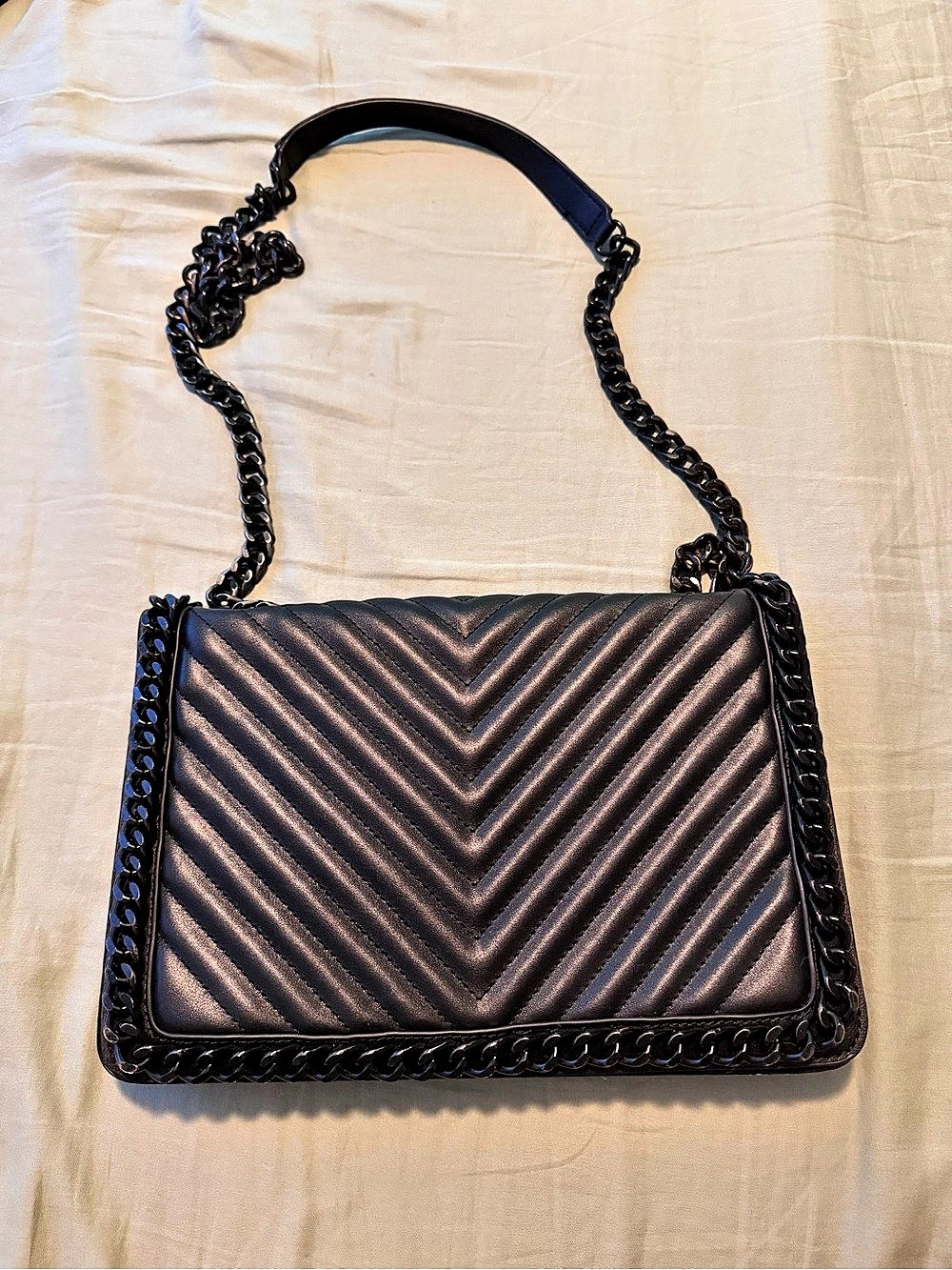 Aldo Greenwald Quilted Crossbody Bag Chain Shoulder Bag in Black